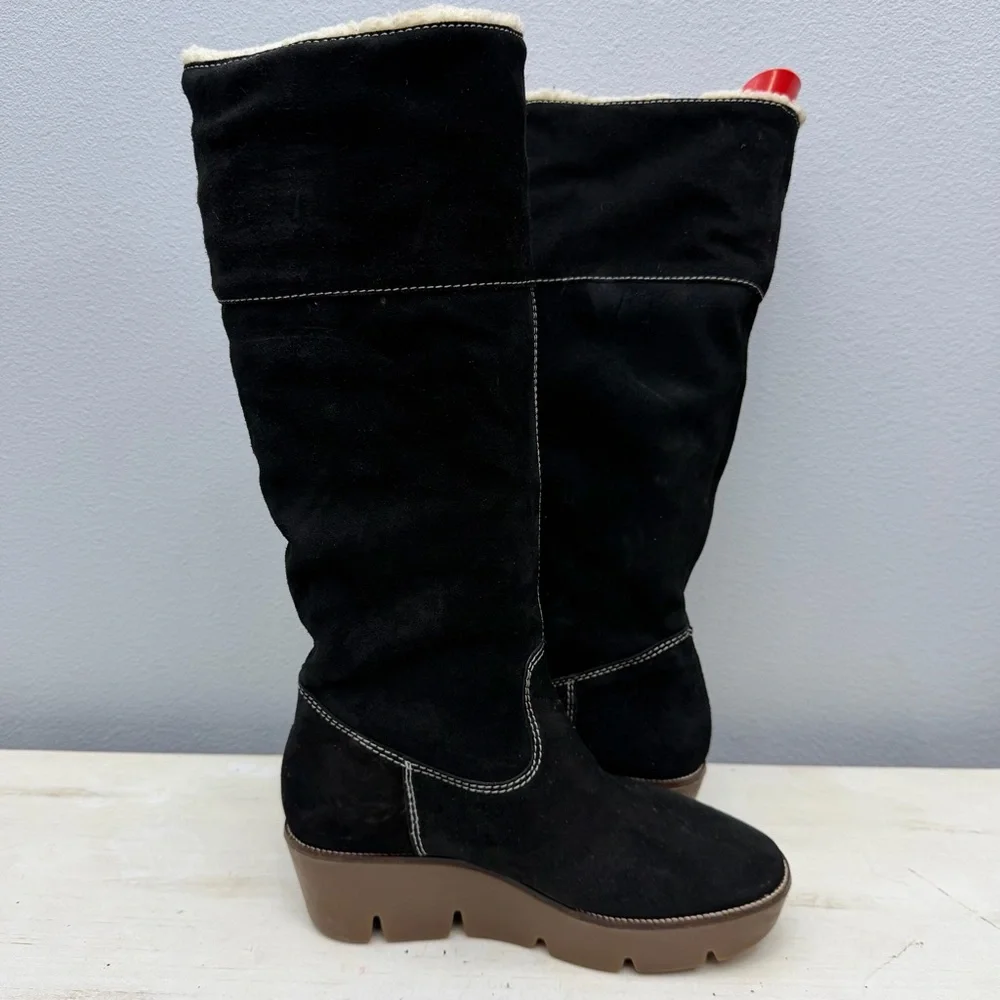 Kors Michael Kors Black Suede Wedge Winter Boots Size 8